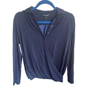 Banana Republic Navy Blue‎ Petite Collared Wrap Long Sleeve Shirt Top Size SP